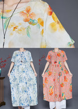 Load image into Gallery viewer, Apricot Print Linen Dress Oversized Exra Large Hem Summer