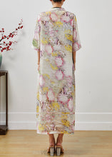 Load image into Gallery viewer, Apricot Print Linen Oriental Dress Mandarin Collar Summer