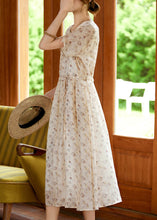 Load image into Gallery viewer, Apricot Tie Waist Silk Vacation Maxi Dresses Short Sleeve