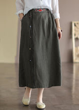 Load image into Gallery viewer, Army Green Pockets Patchwork Cotton Skirt Embroidered Summer