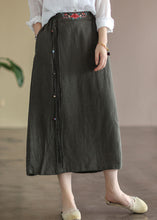 Load image into Gallery viewer, Army Green Pockets Patchwork Cotton Skirt Embroidered Summer