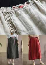 Load image into Gallery viewer, Army Green Pockets Patchwork Cotton Skirt Embroidered Summer