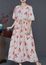 Load image into Gallery viewer, Art Apricot Cinched Plum Blossom Print Cotton Holiday Dress Summer