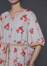 Load image into Gallery viewer, Art Apricot Cinched Plum Blossom Print Cotton Holiday Dress Summer