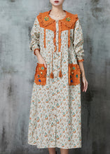 Load image into Gallery viewer, Art Apricot Embroidered Patchwork Linen Robe Dresses Spring