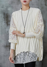 Load image into Gallery viewer, Art Beige Oversized Patchwork Lace Knit Top Spring