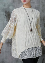 Load image into Gallery viewer, Art Beige Oversized Patchwork Lace Knit Top Spring