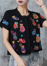 Load image into Gallery viewer, Art Black Animal Embroidered Knit Shirts Summer