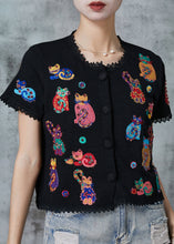 Load image into Gallery viewer, Art Black Animal Embroidered Knit Shirts Summer