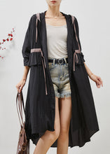 Load image into Gallery viewer, Art Black Hooded Drawstring Linen Cardigan Summer