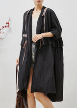 Load image into Gallery viewer, Art Black Hooded Drawstring Linen Cardigan Summer