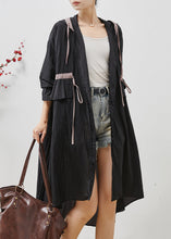 Load image into Gallery viewer, Art Black Hooded Drawstring Linen Cardigan Summer