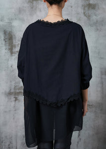 Art Black Oversized Patchwork Cotton Shirt Tops Summer