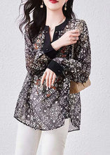 Load image into Gallery viewer, Art Black V Neck Print Patchwork Chiffon Shirts Top Long Sleeve