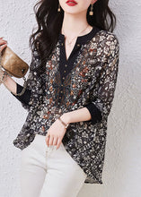 Load image into Gallery viewer, Art Black V Neck Print Patchwork Chiffon Shirts Top Long Sleeve