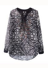 Load image into Gallery viewer, Art Black V Neck Print Patchwork Chiffon Shirts Top Long Sleeve