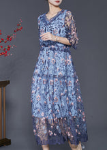 Load image into Gallery viewer, Art Blue Embroidered Tulle Cinched Dress Summer