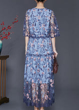 Load image into Gallery viewer, Art Blue Embroidered Tulle Cinched Dress Summer