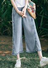 Load image into Gallery viewer, Art Blue Embroidered Pockets Patchwork Denim Wide Leg Pants Summer