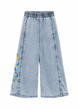 Load image into Gallery viewer, Art Blue Embroidered Pockets Patchwork Denim Wide Leg Pants Summer