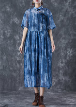 Load image into Gallery viewer, Art Blue Mandarin Collar Tie Dye Lace Up Dress Summer