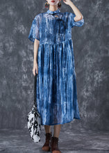 Load image into Gallery viewer, Art Blue Mandarin Collar Tie Dye Lace Up Dress Summer