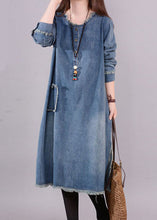 Load image into Gallery viewer, Art Blue O-Neck Pockets Button Denim Fall Long sleeve Dress