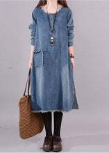 Load image into Gallery viewer, Art Blue O-Neck Pockets Button Denim Fall Long sleeve Dress