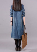 Load image into Gallery viewer, Art Blue O-Neck Pockets Button Denim Fall Long sleeve Dress