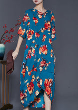 Load image into Gallery viewer, Art Blue Oversized Flower Front Open Cotton Long Dress Summer