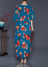 Load image into Gallery viewer, Art Blue Oversized Flower Front Open Cotton Long Dress Summer