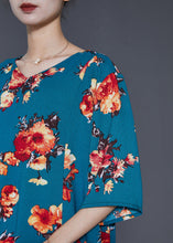 Load image into Gallery viewer, Art Blue Oversized Flower Front Open Cotton Long Dress Summer