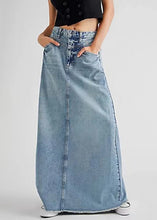 Load image into Gallery viewer, Art Blue Pockets Tasseled High Waist Denim Skirt Summer