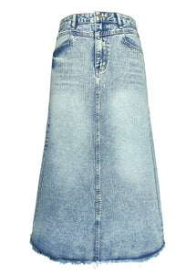 Art Blue Pockets Tasseled High Waist Denim Skirt Summer