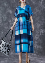 Load image into Gallery viewer, Art Blue Ruffled Patchwork Plaid Cotton Long Dress Summer