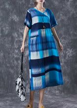 Load image into Gallery viewer, Art Blue Ruffled Patchwork Plaid Cotton Long Dress Summer