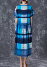 Load image into Gallery viewer, Art Blue Ruffled Patchwork Plaid Cotton Long Dress Summer