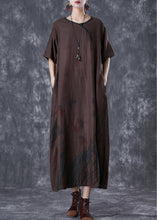 Load image into Gallery viewer, Art Chocolate Print Side Open Linen Dresses Summer