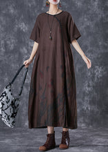 Load image into Gallery viewer, Art Chocolate Print Side Open Linen Dresses Summer