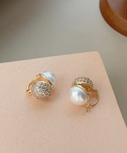 Load image into Gallery viewer, Art Colorblock Sterling Silver Overgild Zircon Pearl Stud Earrings