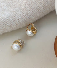 Load image into Gallery viewer, Art Colorblock Sterling Silver Overgild Zircon Pearl Stud Earrings