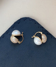 Load image into Gallery viewer, Art Colorblock Sterling Silver Overgild Zircon Pearl Stud Earrings