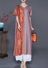 Load image into Gallery viewer, Art Colorblock V Neck Patchwork Silk Long Dress Summer