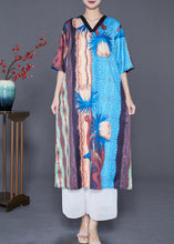 Load image into Gallery viewer, Art Colorblock V Neck Print Silk Holiday Dress Summer