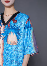 Load image into Gallery viewer, Art Colorblock V Neck Print Silk Holiday Dress Summer