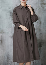 Load image into Gallery viewer, Art Dark Grey Asymmetrical Patchwork Cotton Dress Spring