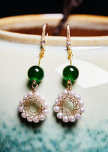 Load image into Gallery viewer, Art Floral Hoop Pearl Turquoise Drop Earrings