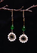 Load image into Gallery viewer, Art Floral Hoop Pearl Turquoise Drop Earrings