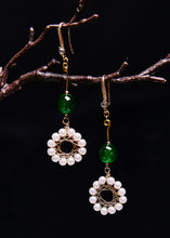 Load image into Gallery viewer, Art Floral Hoop Pearl Turquoise Drop Earrings