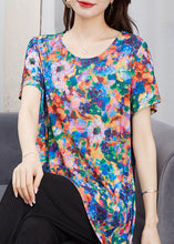 Load image into Gallery viewer, Art Floral O Neck Patchwork Cotton T Shirt Top Short Sleeve